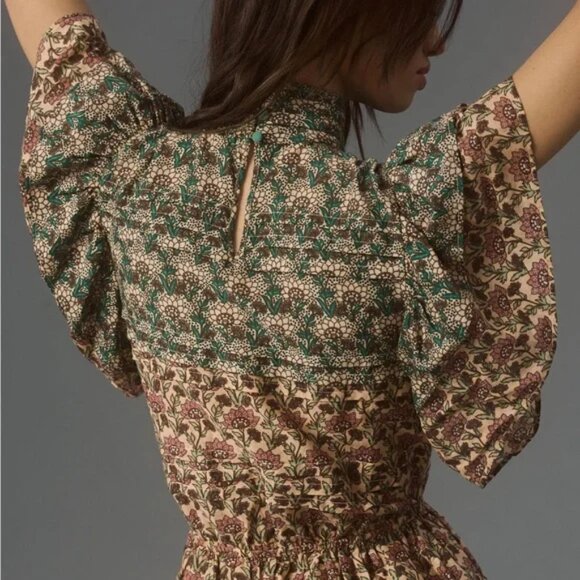 014 Anthropologie Let Me Be High Neck Printed Peasant Blouse NWOT Size XXS - Picture 4 of 14